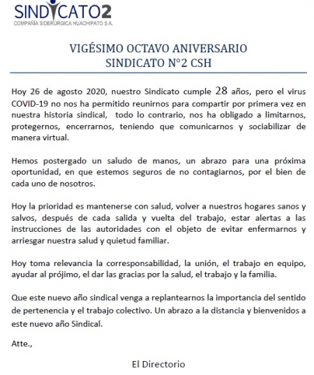 VIGESIMO OCTAVO ANIVERSARIO SINDICATO N&deg; 2 CSH